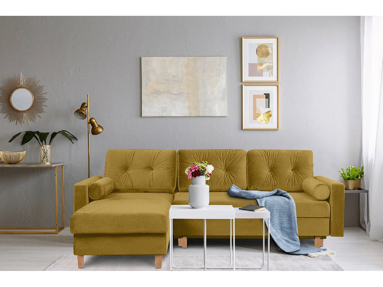 Universal-Ecksofa mit Ottomane ERISO - 3-Sitzer - Gelb