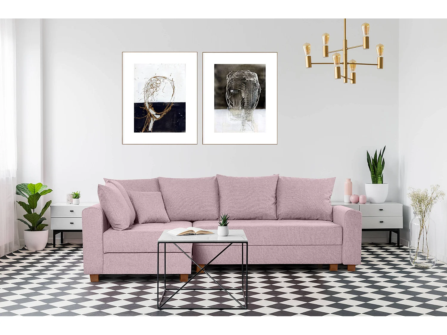 Ecksofa 3-4 Sitzer - Schlaffunktion - rosa - REVO