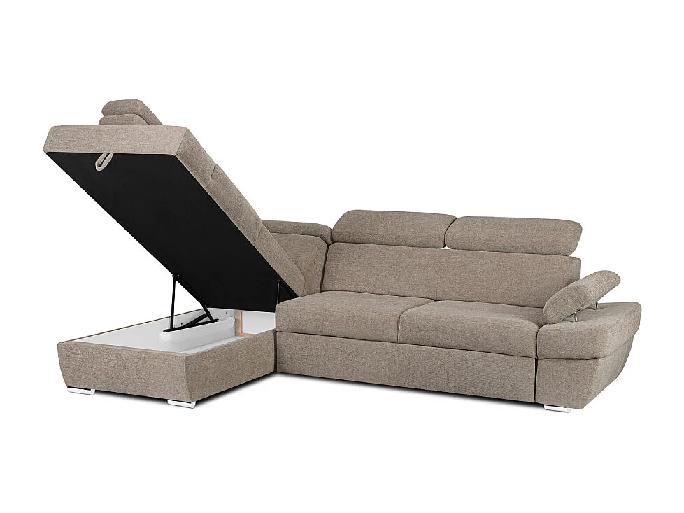 Ecksofa links mit Schlaffunktion - RATLO - Kaffeebraun