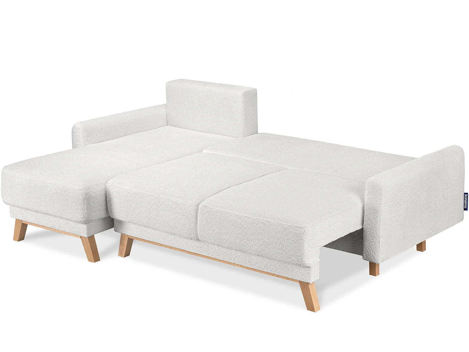 Ecksofa links mit ausziehbarer Schlaf- und Liegefläche - creme - VISNA