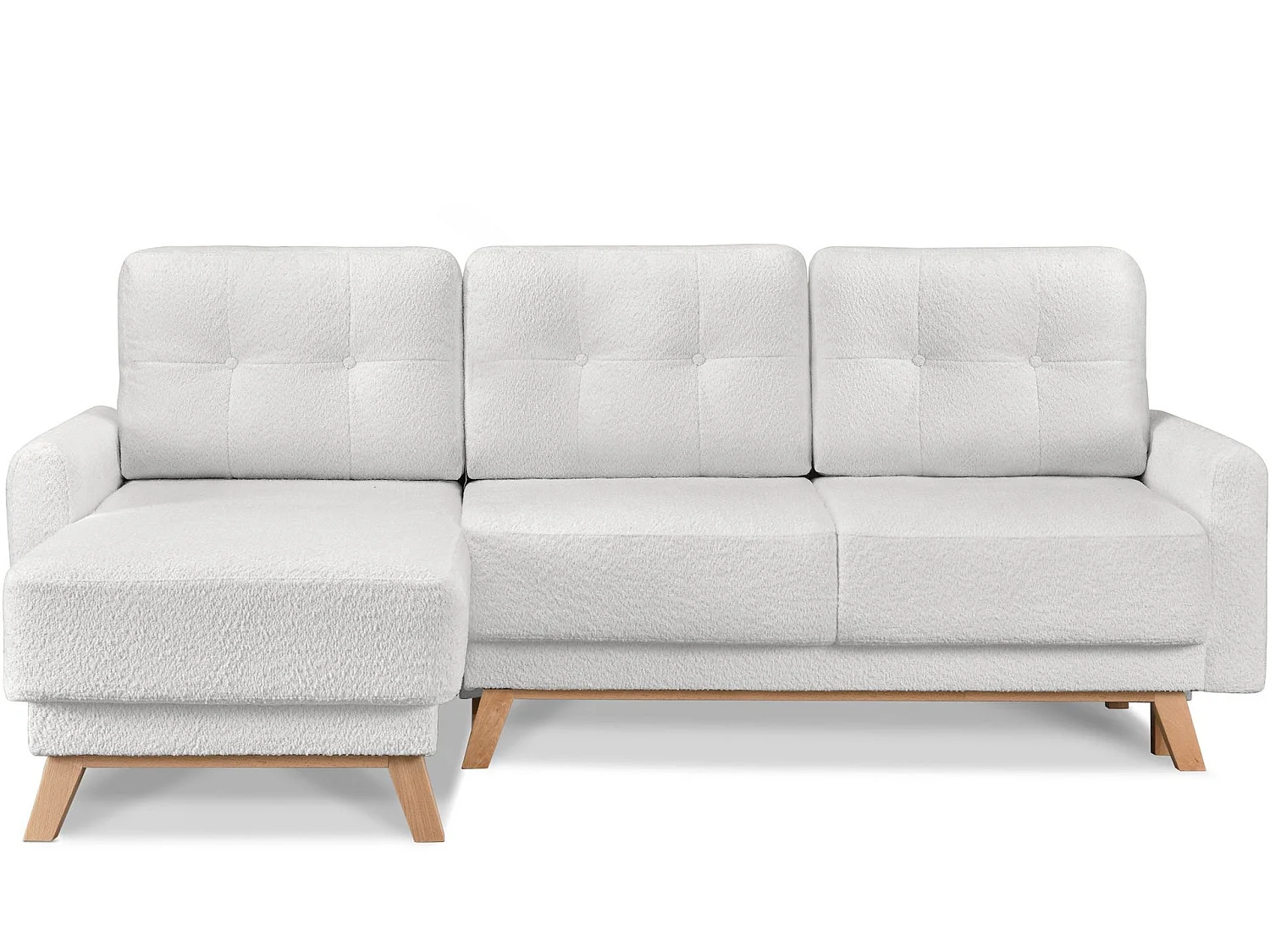 Ecksofa links mit ausziehbarer Schlaf- und Liegefläche - creme - VISNA