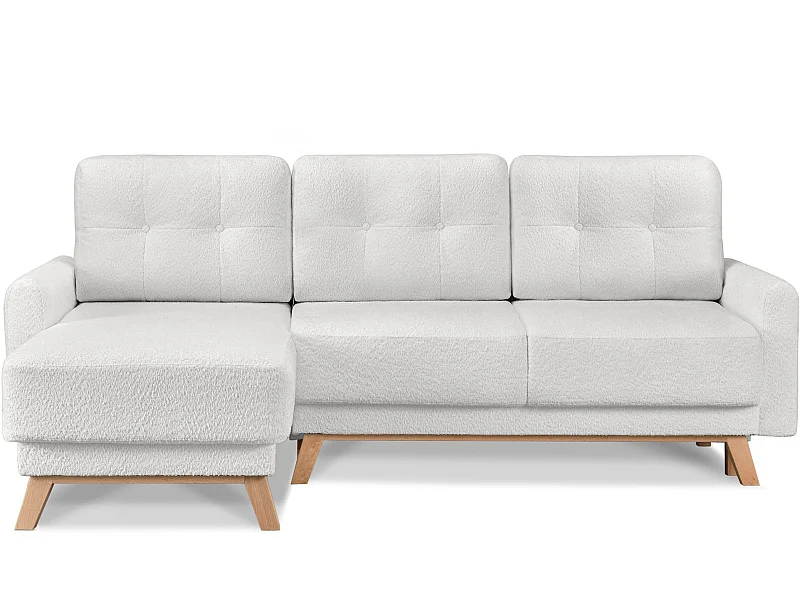 Ecksofa links mit ausziehbarer Schlaf- und Liegefläche - creme - VISNA