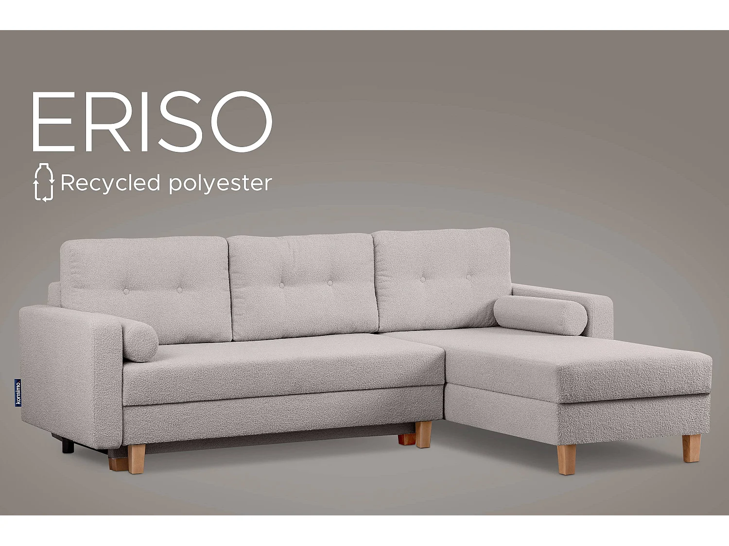 Universal-Ecksofa mit Ottomane ERISO - 3-Sitzer - Hellgrau