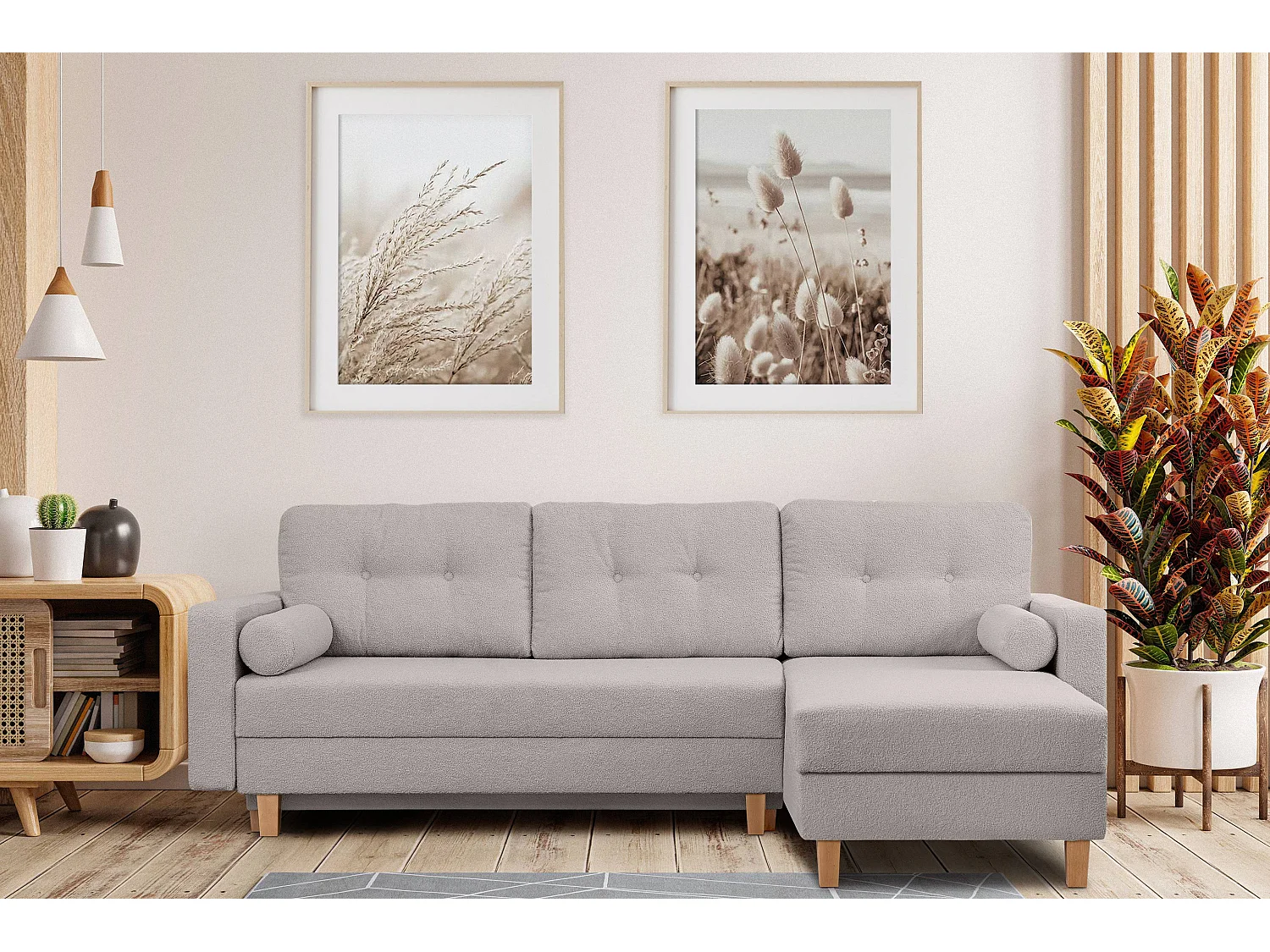 Universal-Ecksofa mit Ottomane ERISO - 3-Sitzer - Hellgrau