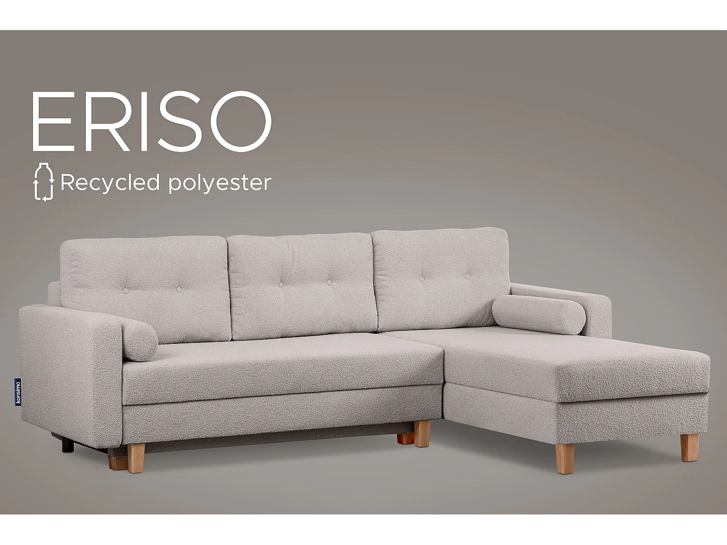 Universal-Ecksofa mit Ottomane ERISO - 3-Sitzer - Hellgrau