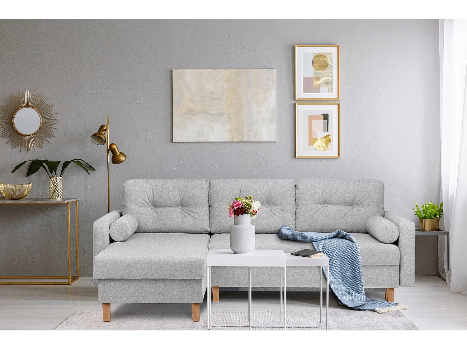 Universal-Ecksofa mit Ottomane ERISO - 3-Sitzer - Platinumgrau