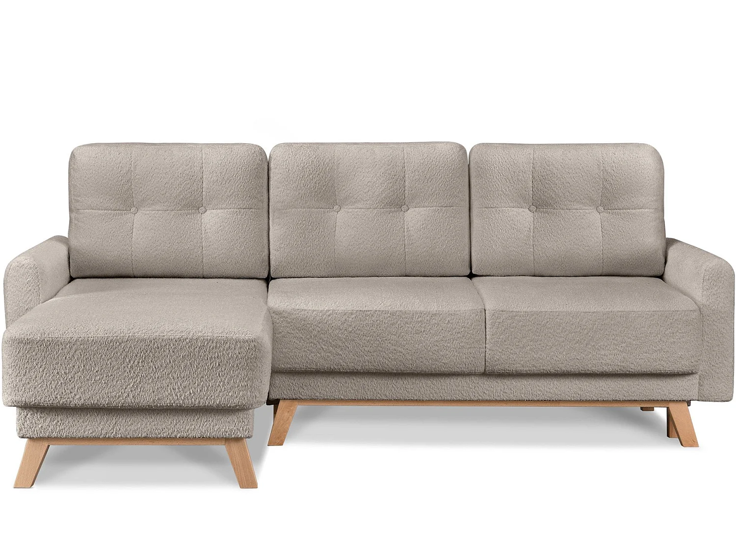 Ecksofa links mit ausziehbarer Schlaf- und Liegefläche - beige - VISNA