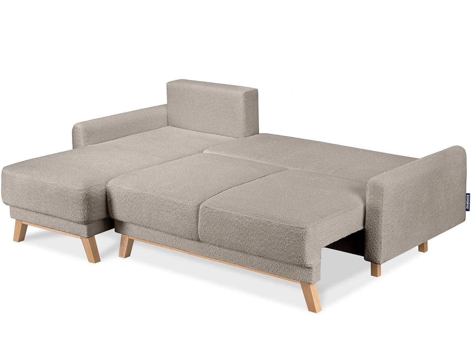 Ecksofa links mit ausziehbarer Schlaf- und Liegefläche - beige - VISNA