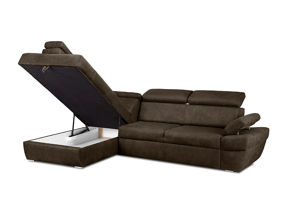 Canapé d'angle gauche avec fonction de couchage - convertible - RATLO - Marron foncé