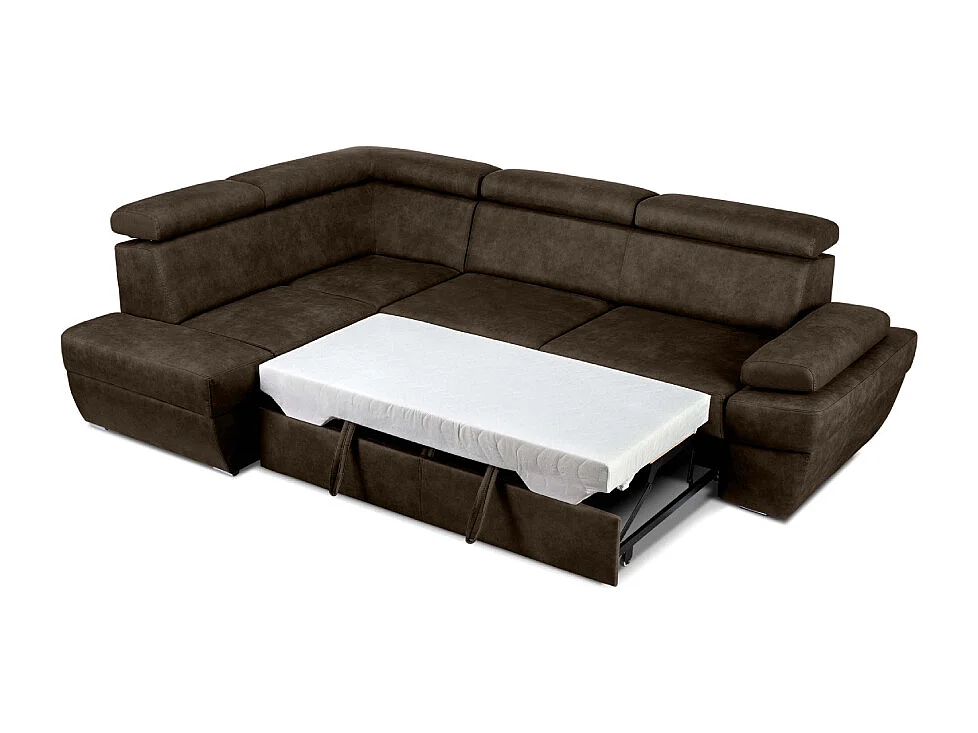 Ecksofa links mit Schlaffunktion - RATLO - Dunkelbraun