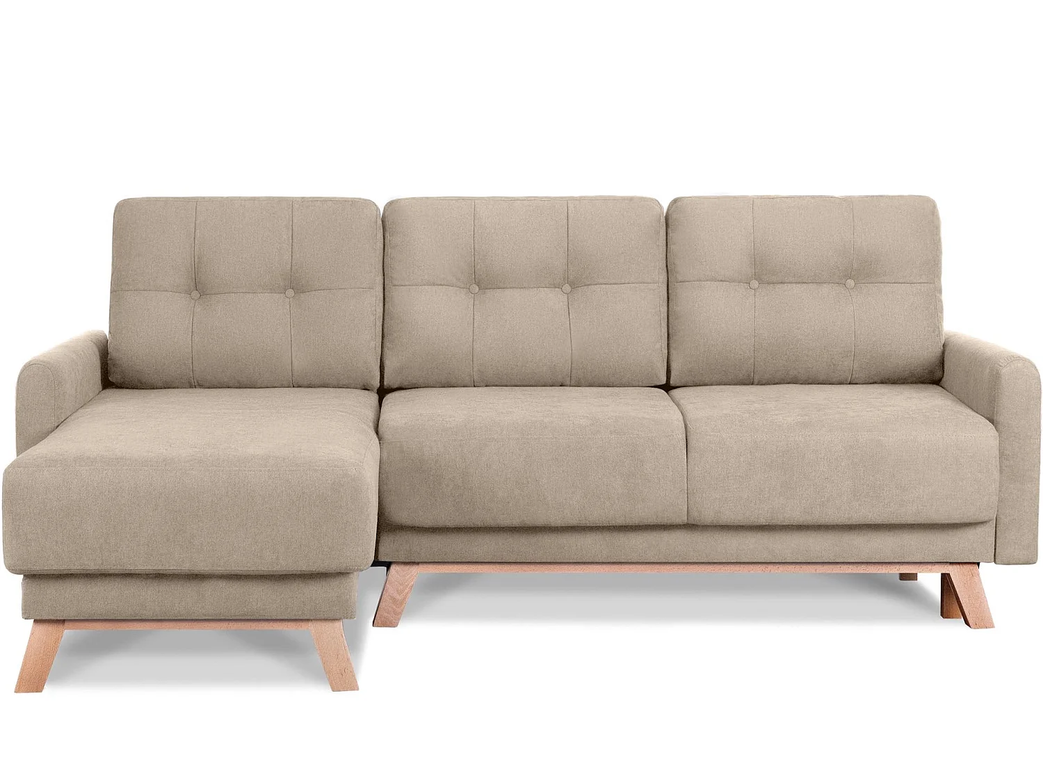 Ecksofa links mit ausziehbarer Schlaf- und Liegefläche - Beige - VISNA