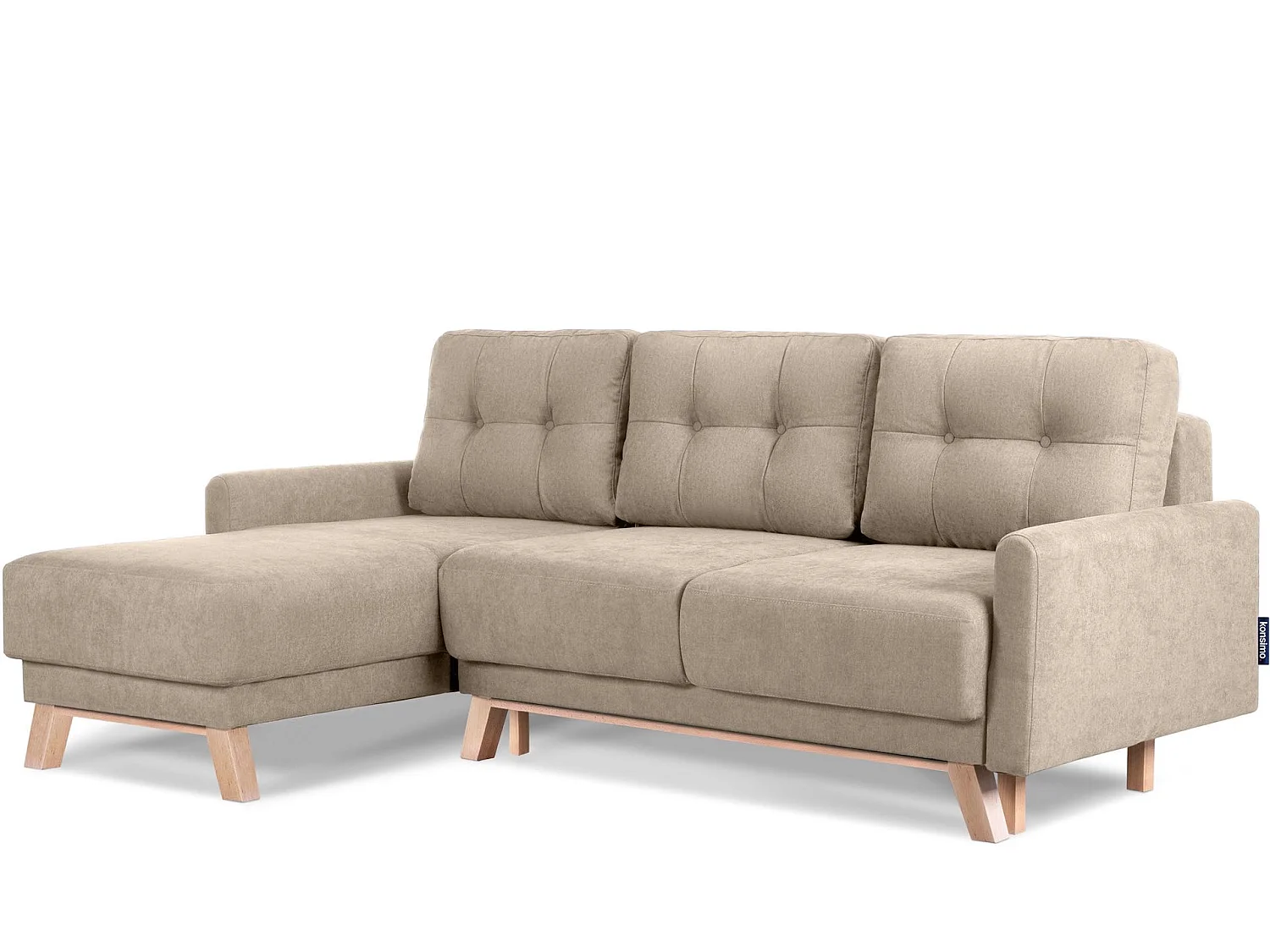 Ecksofa links mit ausziehbarer Schlaf- und Liegefläche - Beige - VISNA