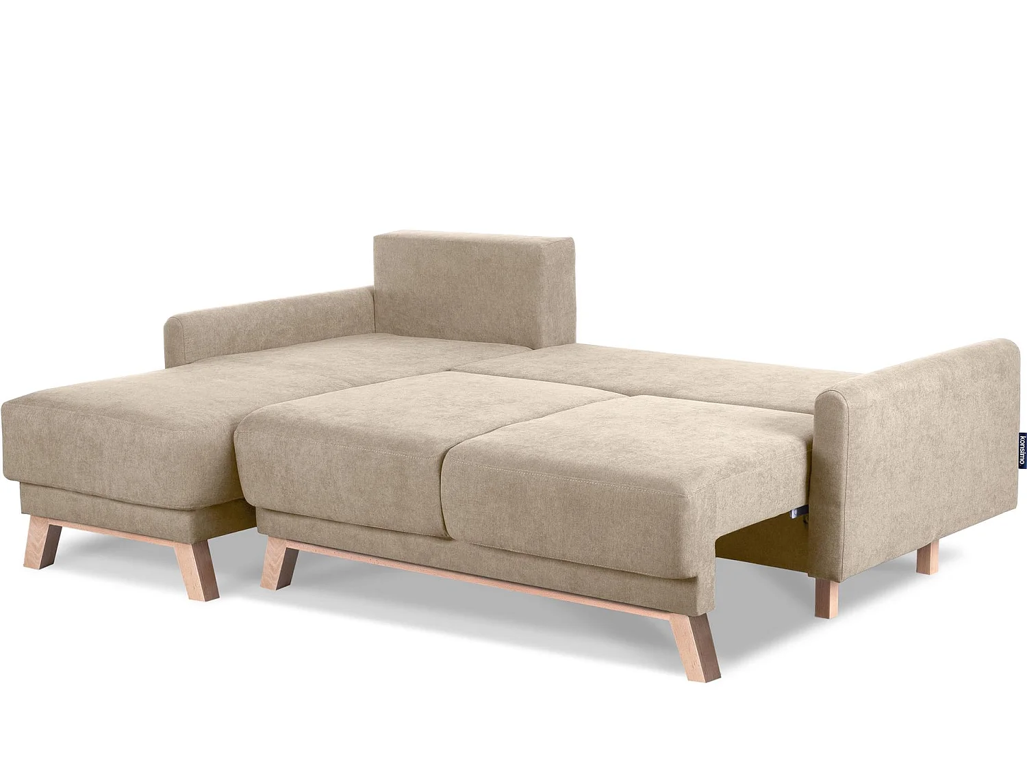 Ecksofa links mit ausziehbarer Schlaf- und Liegefläche - Beige - VISNA