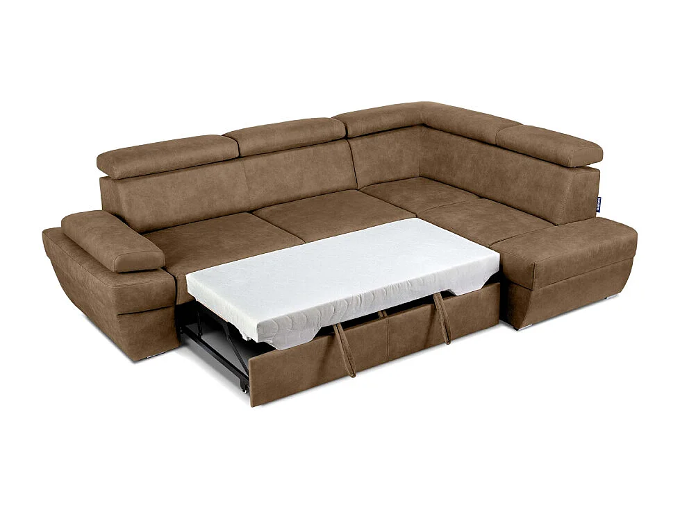 Canapé d'angle droit avec fonction de couchage - convertible - RATLO - Brun café