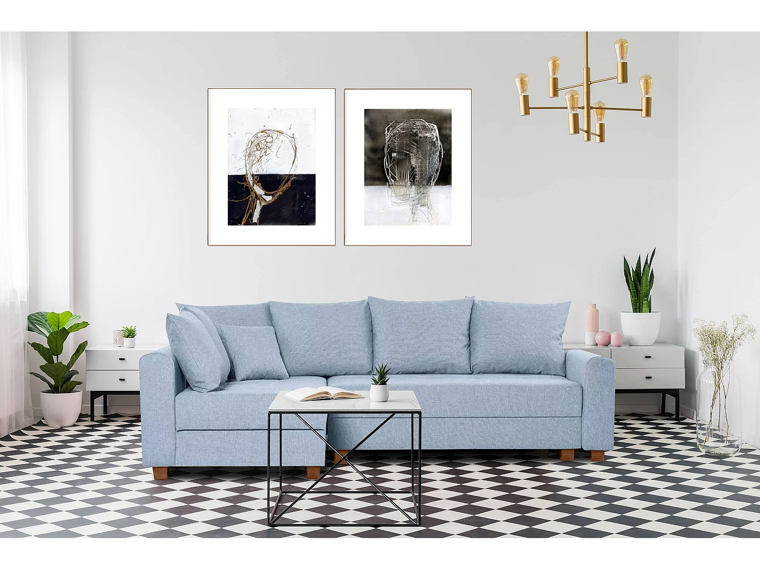 Ecksofa 3-4 Sitzer - Schlaffunktion - Blau - REVO