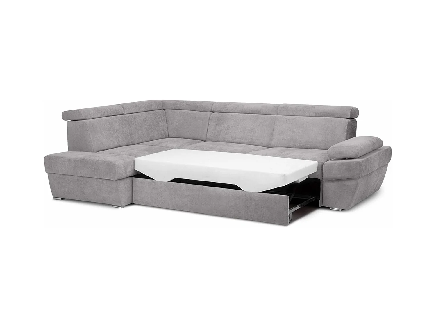 Ecksofa links mit Schlaffunktion  - RATLO - Hellgrau