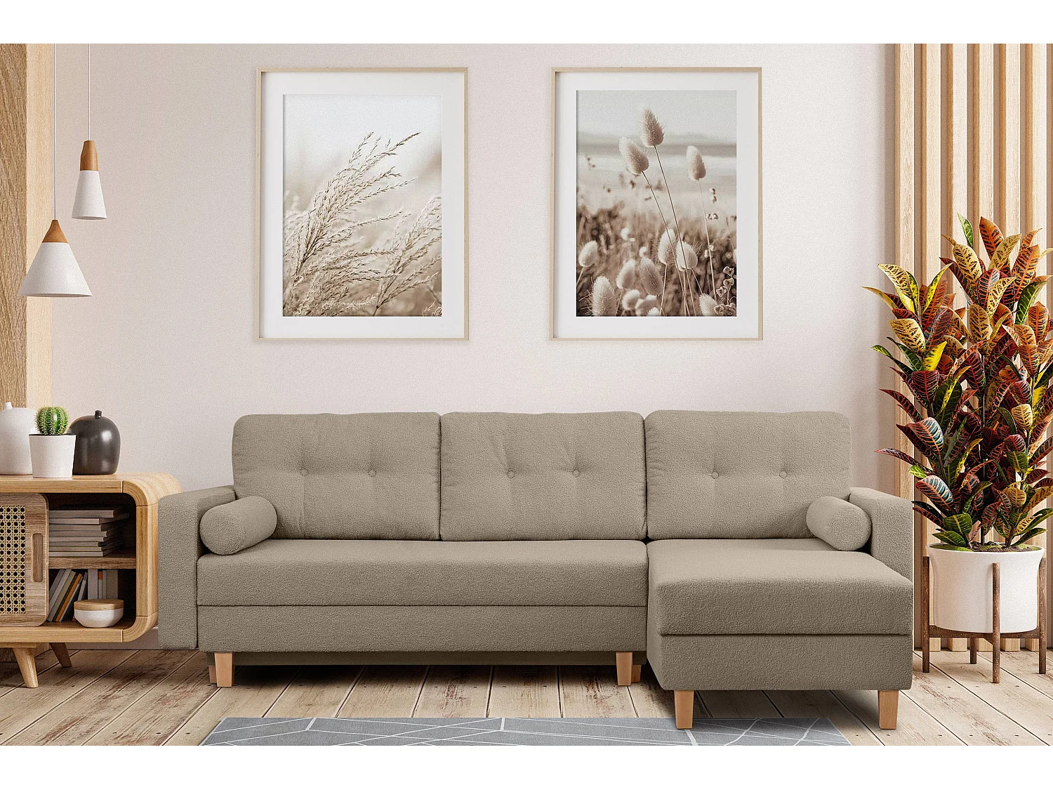 Universal-Ecksofa mit Ottomane ERISO - 3-Sitzer - Graubeige