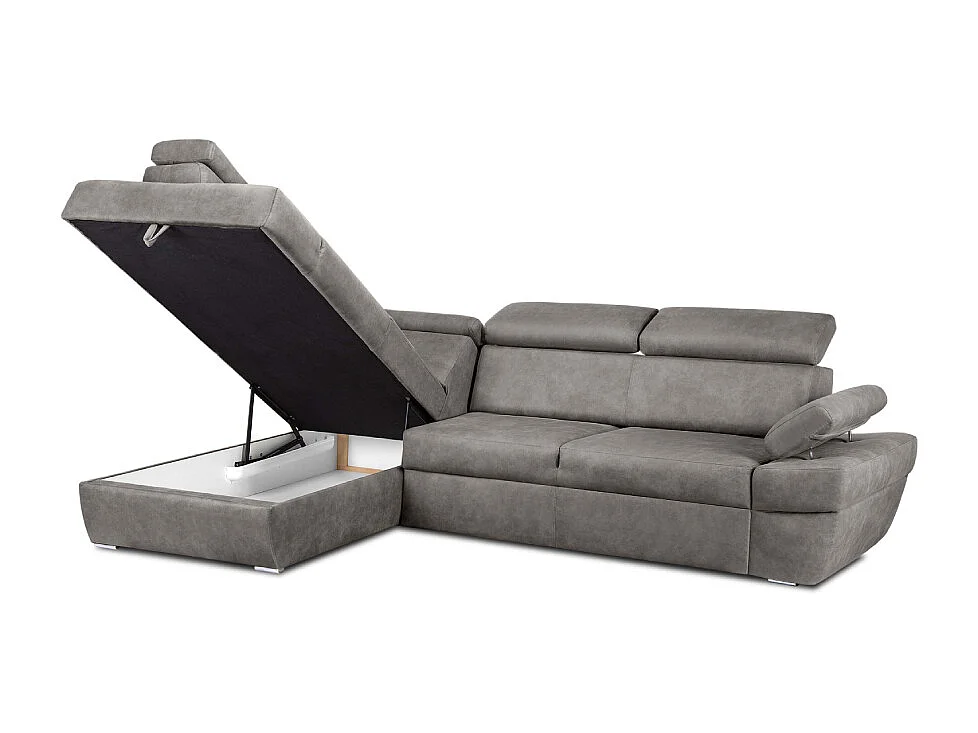Ecksofa links mit Schlaffunktion - RATLO - Silbergrau