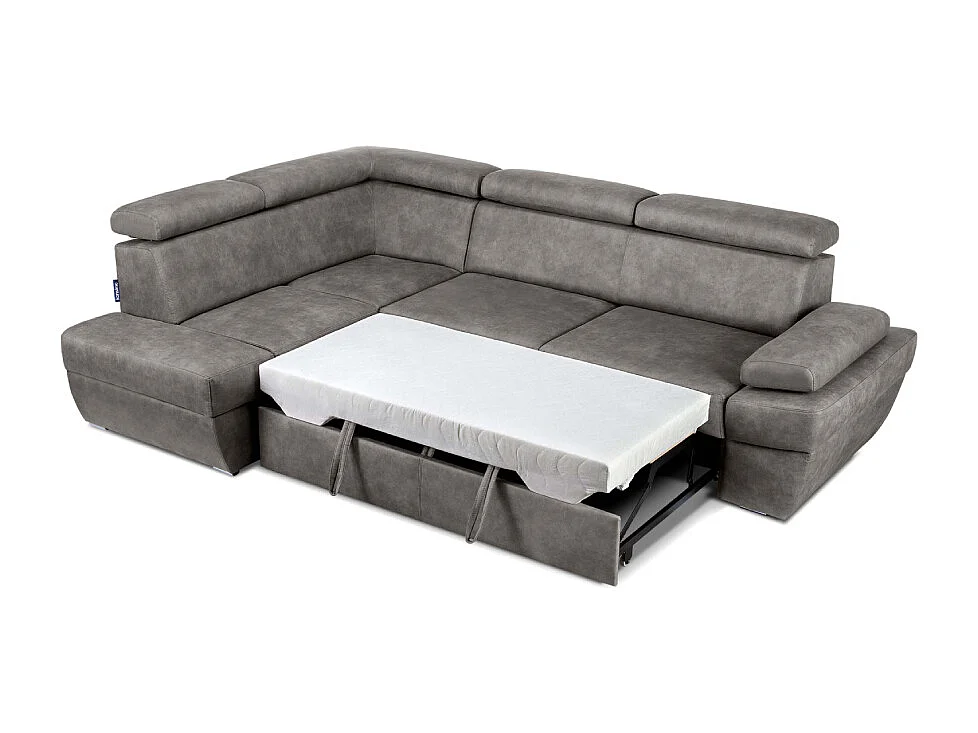 Ecksofa links mit Schlaffunktion - RATLO - Silbergrau