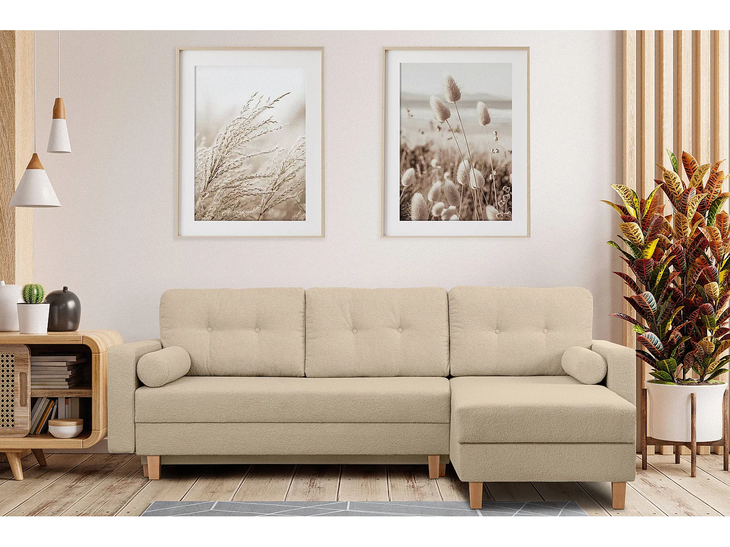 Universal-Ecksofa mit Ottomane ERISO - 3-Sitzer - Ecru