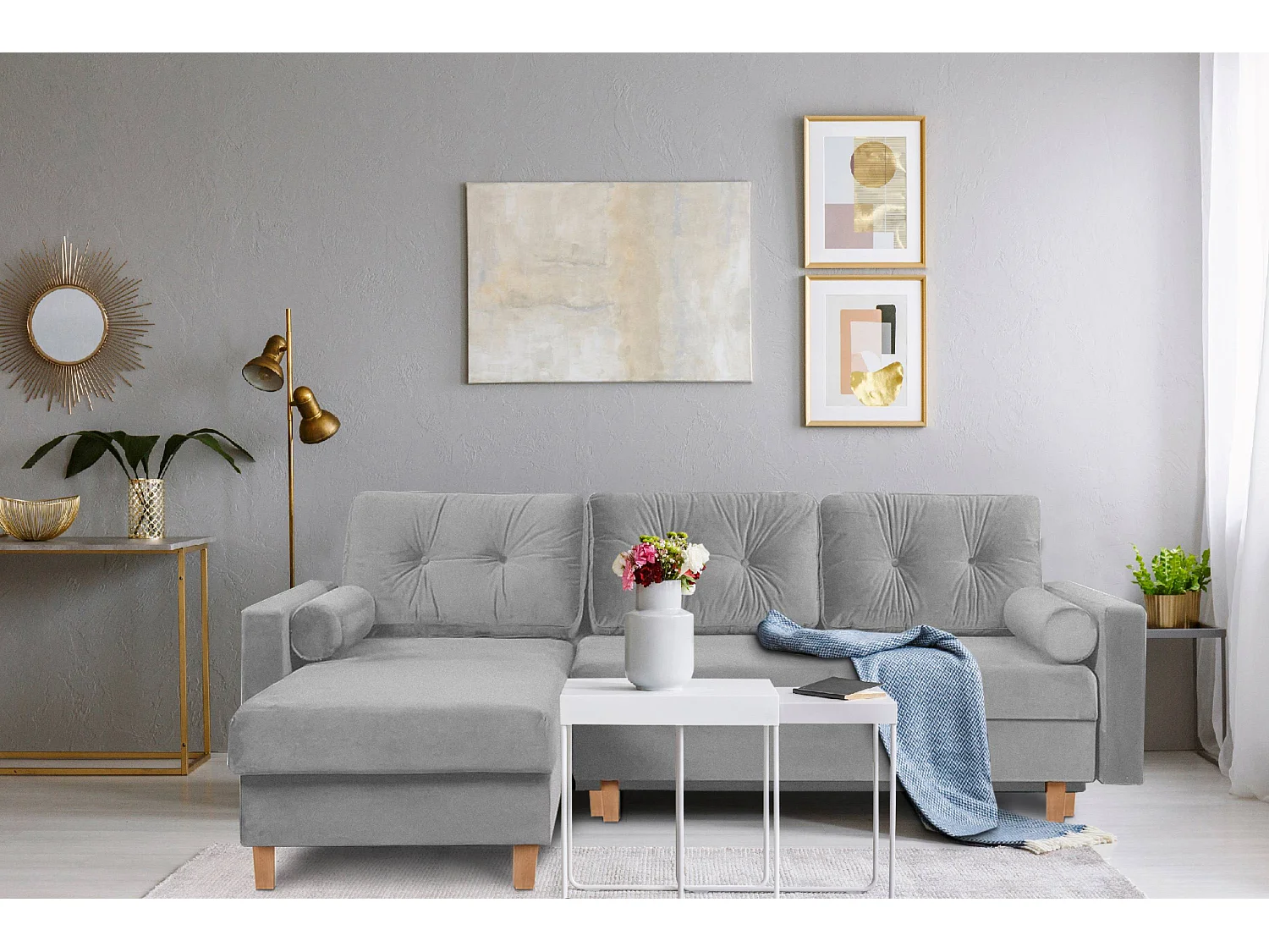 Universal-Ecksofa mit Ottomane ERISO - 3-Sitzer - Grau