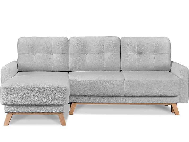 Ecksofa links mit ausziehbarer Schlaf- und Liegefläche - grau - VISNA