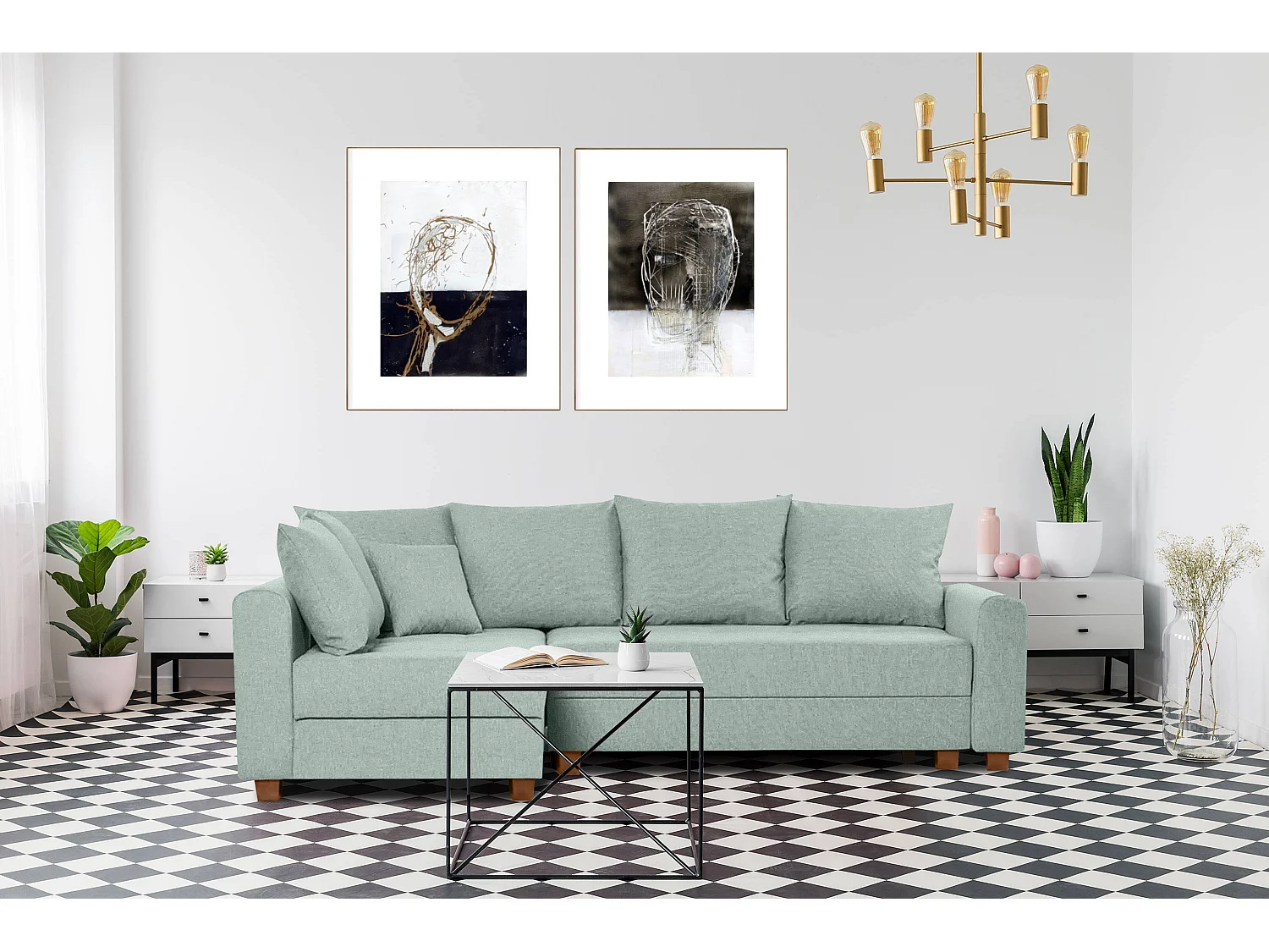 Ecksofa 3-4 Sitzer - Schlaffunktion - grün - REVO