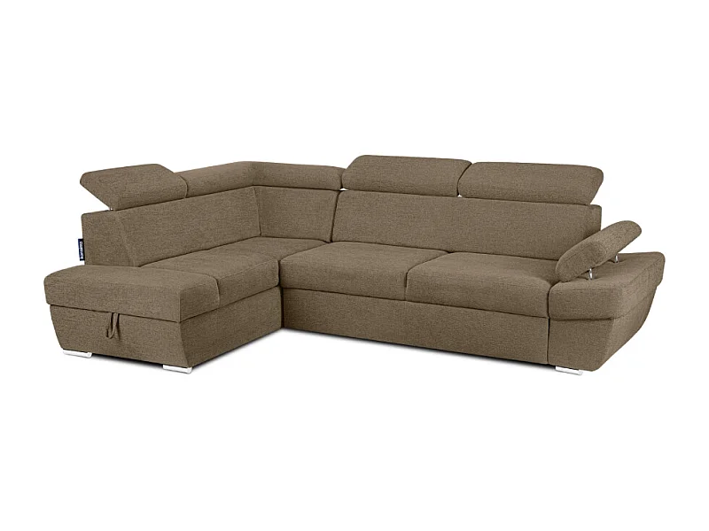 Ecksofa links mit Schlaffunktion  - RATLO - Hellbraun