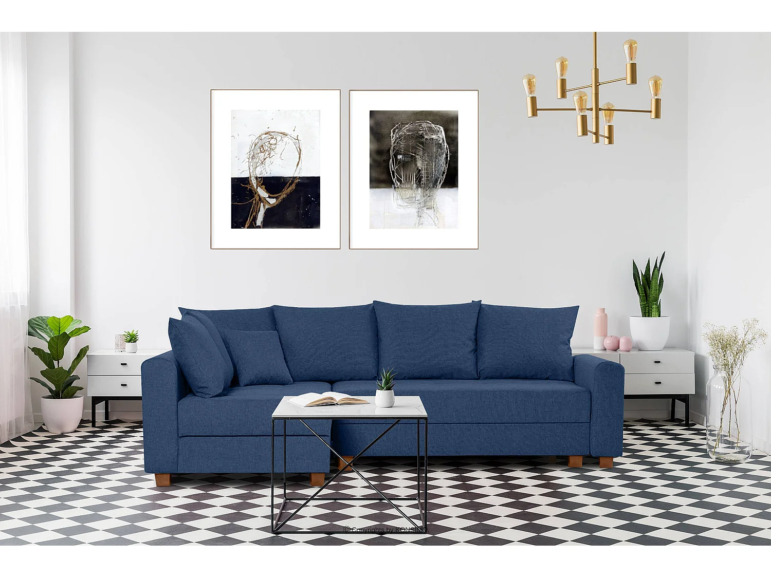 Ecksofa 3-4 Sitzer - Schlaffunktion - blau - REVO