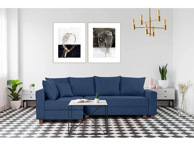 Ecksofa 3-4 Sitzer - Schlaffunktion - blau - REVO