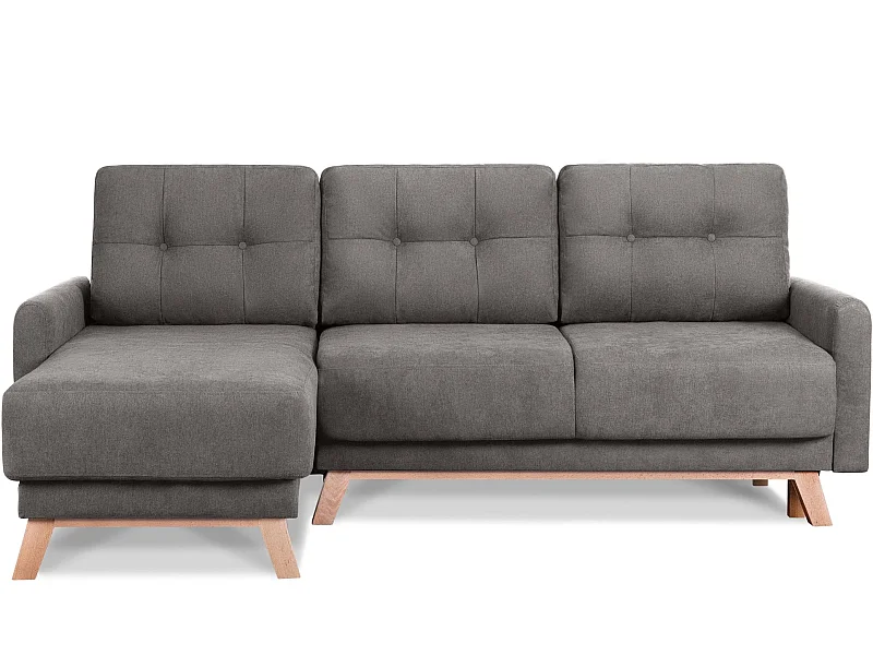 Ecksofa links mit ausziehbarer Schlaf- und Liegefläche - grau - VISNA