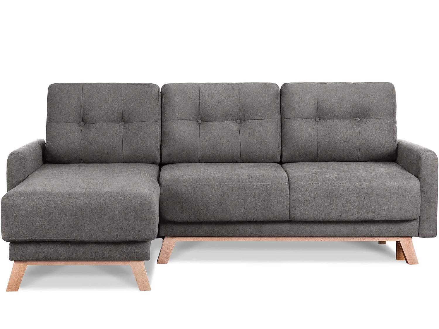 Ecksofa links mit ausziehbarer Schlaf- und Liegefläche - grau - VISNA