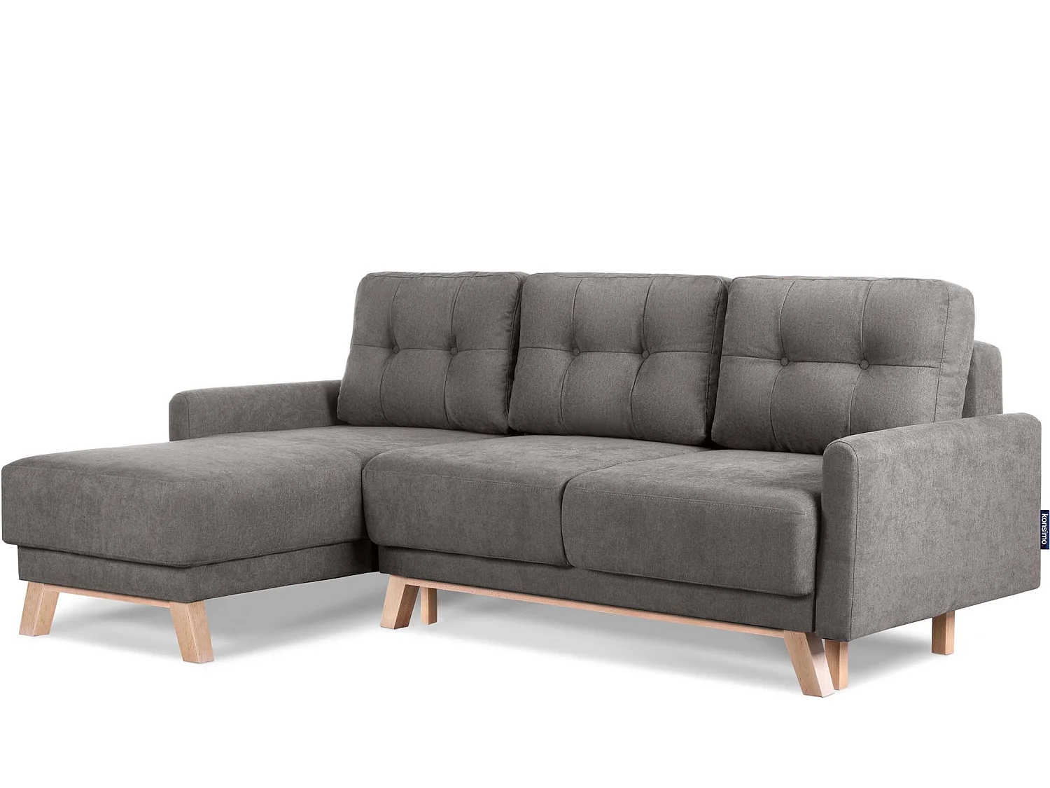 Ecksofa links mit ausziehbarer Schlaf- und Liegefläche - grau - VISNA