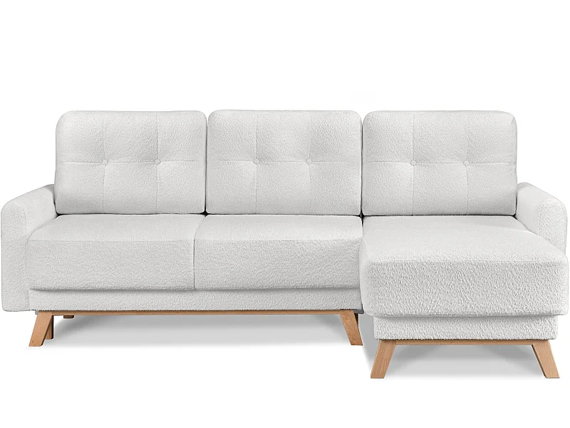 Ecksofa rechts mit ausziehbarer Schlaf- und Liegefläche - weiß - VISNA