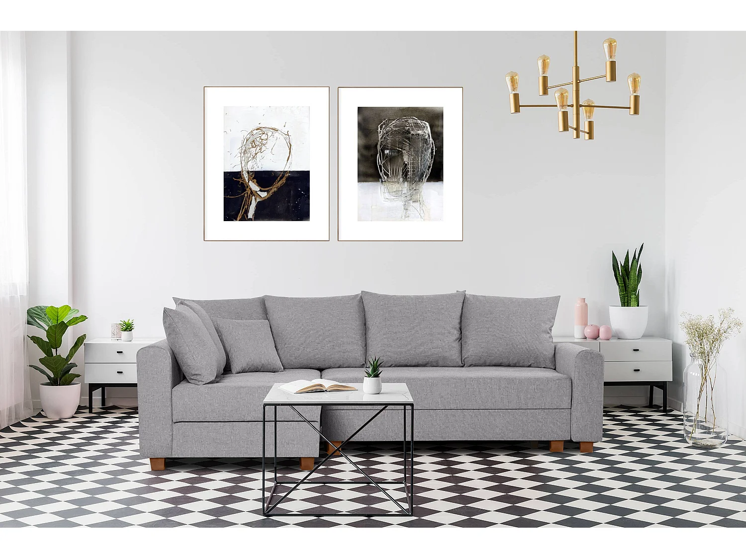 Ecksofa 3-4 Sitzer - Schlaffunktion - hellgrau - REVO