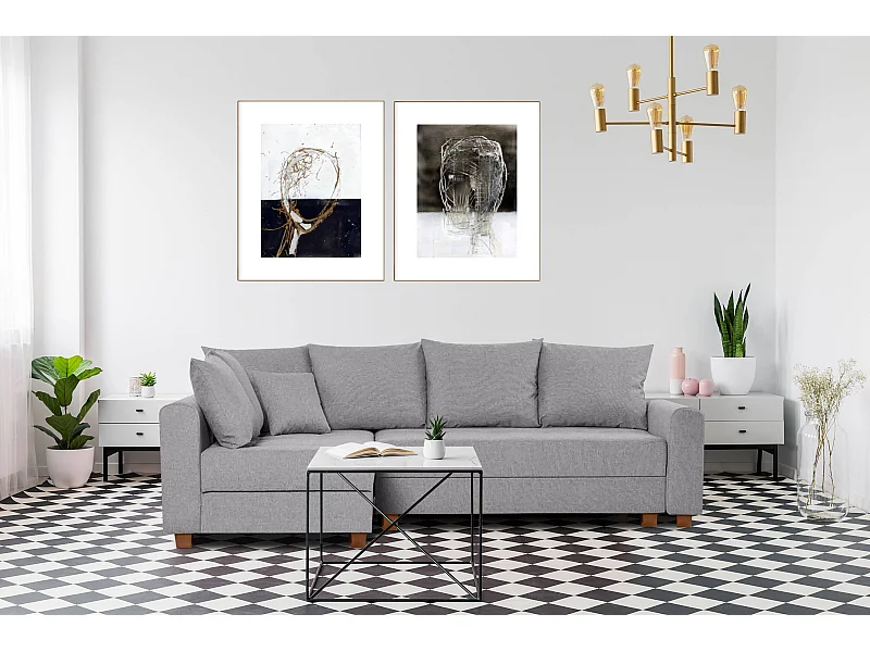 Ecksofa 3-4 Sitzer - Schlaffunktion - hellgrau - REVO