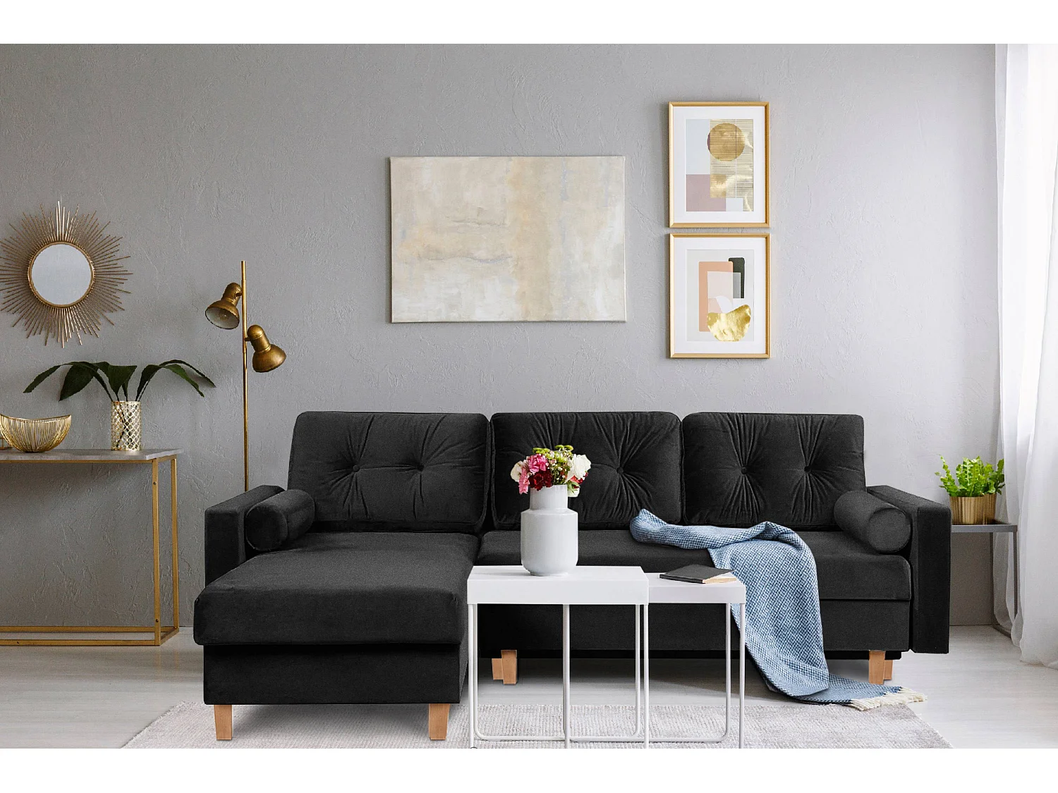 Ecksofa, universal umwandelbar, mit Ottomane ERISO - 3-Sitzer - Graphit