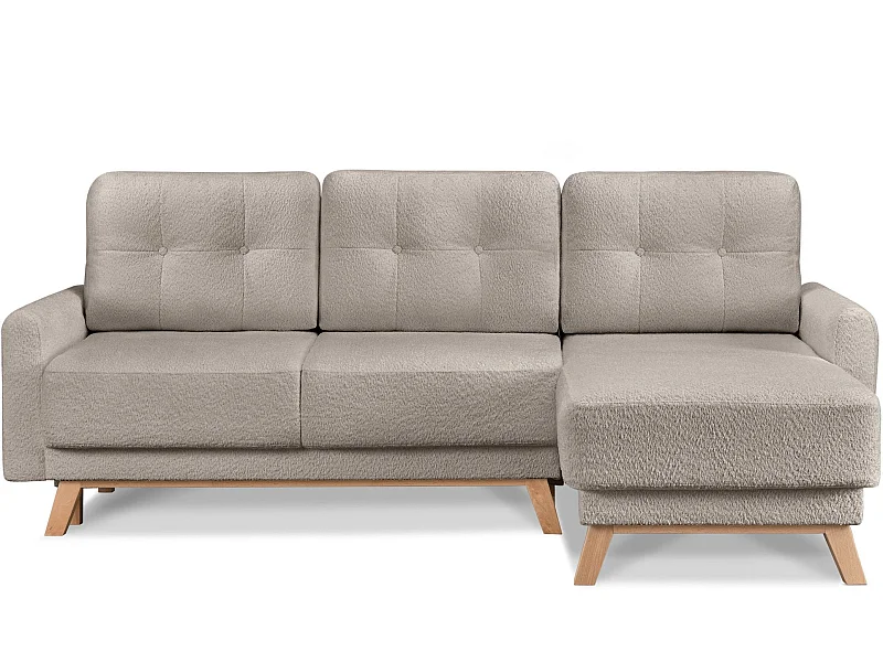 Ecksofa rechts mit ausziehbarer Schlaf- und Liegefläche - beige - VISNA