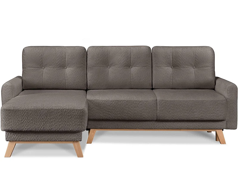 Ecksofa links mit ausziehbarer Schlaf- und Liegefläche - braun - VISNA