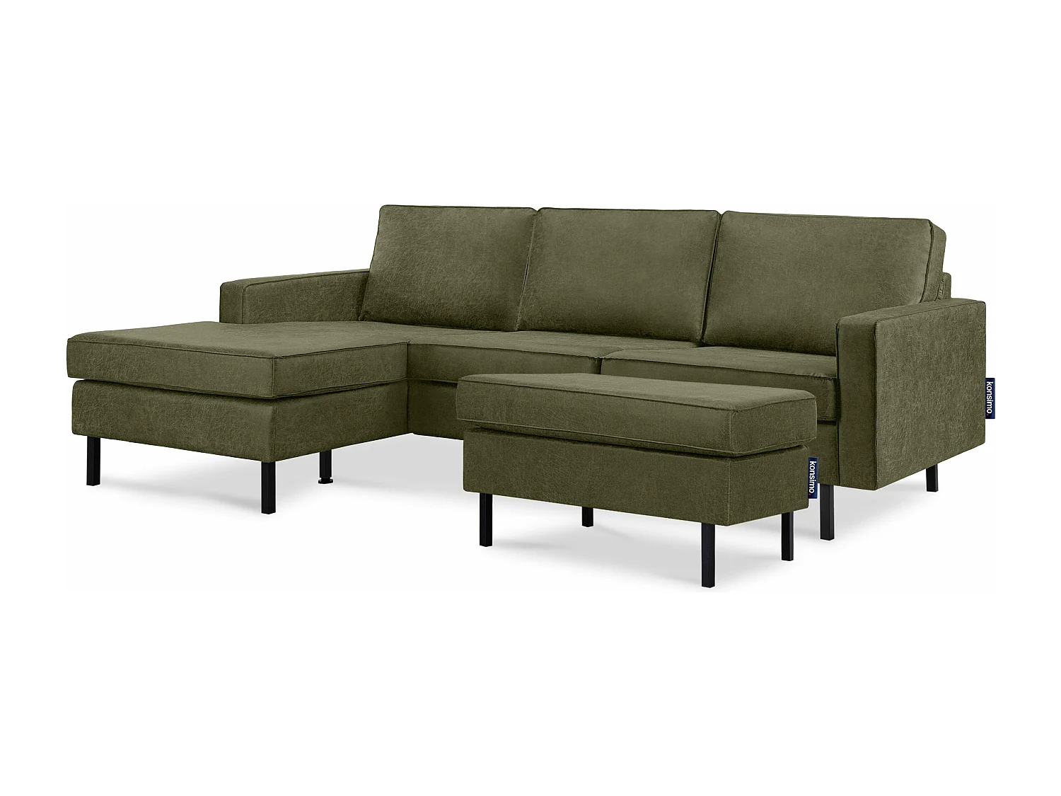 Loft Ecksofa links 4 Sitzer aus Leder und Mikrofaser - grün - INVIA