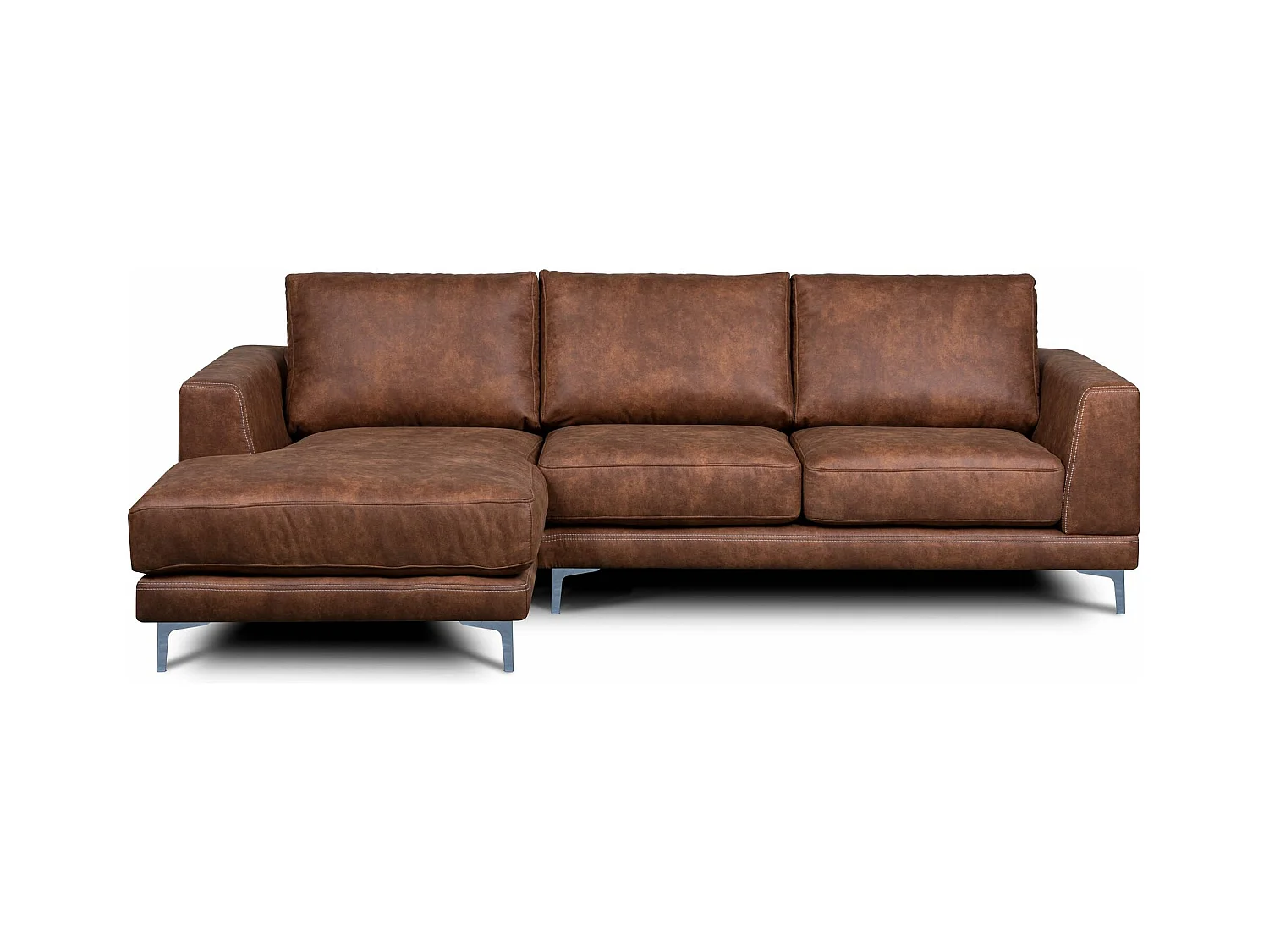 Canapé d'angle moderne et confortable sur pieds métalliques - 3/4 places - marron - HOLCO