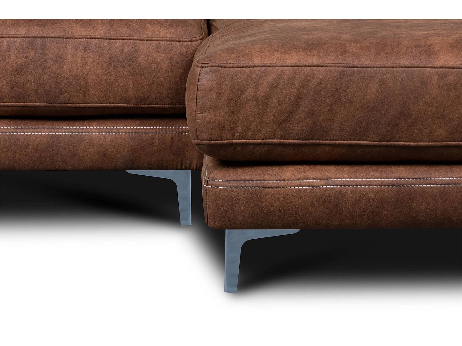 Canapé d'angle moderne et confortable sur pieds métalliques - 3/4 places - marron - HOLCO