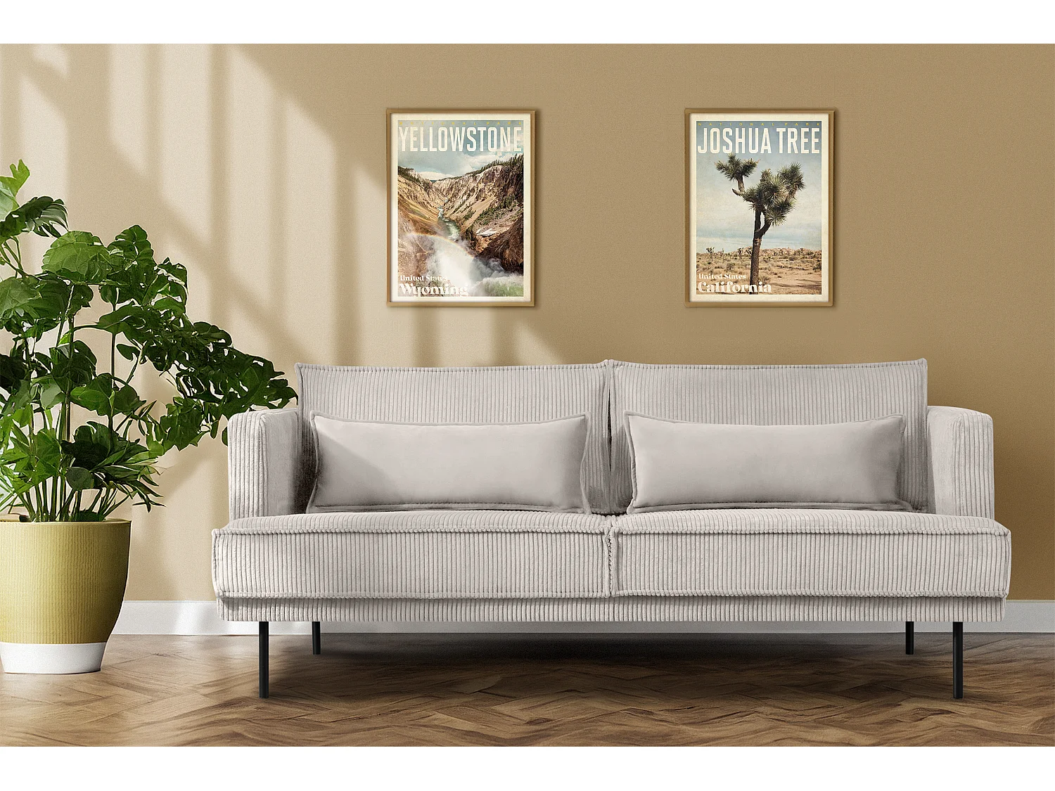 Loftsofa - Metallbeine - 2 Kissen inklusive - Velours - cremefarben - GANZO