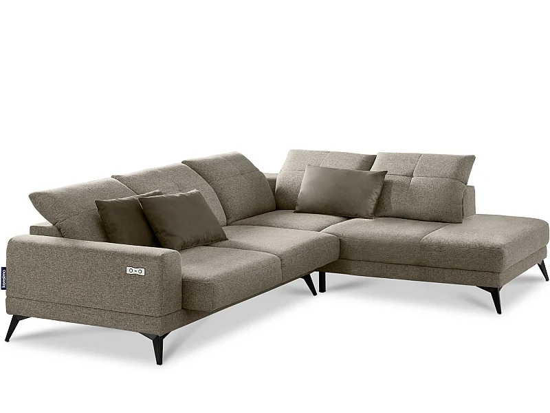 Canapé d'angle 4/5 places avec fonction électrique - vert. Fonction relax - Marron clair - DAVIDI