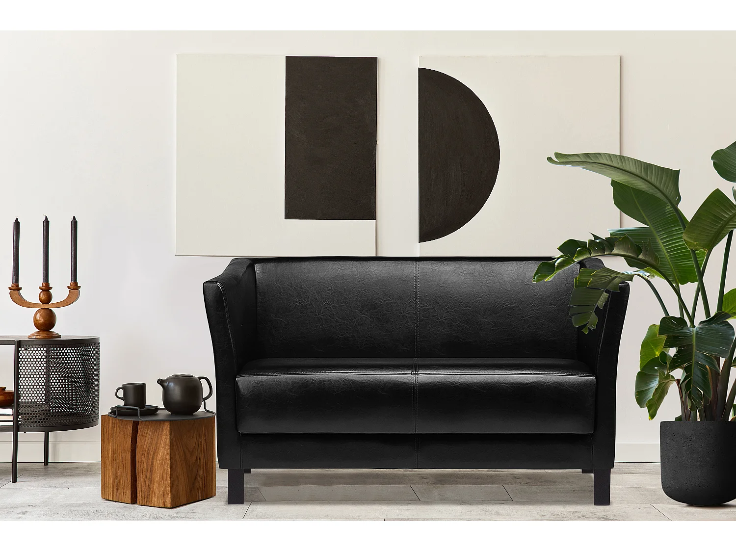Modernes Sofa 2 Sitzer - aus Kunstleder - Schwarz - ESPECTO
