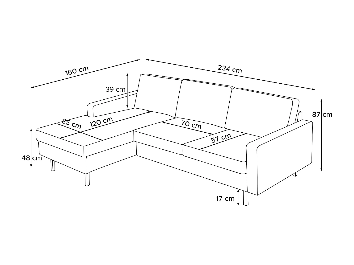 Loft Ecksofa links 4 Sitzer aus Leder und Mikrofaser - braun - INVIA