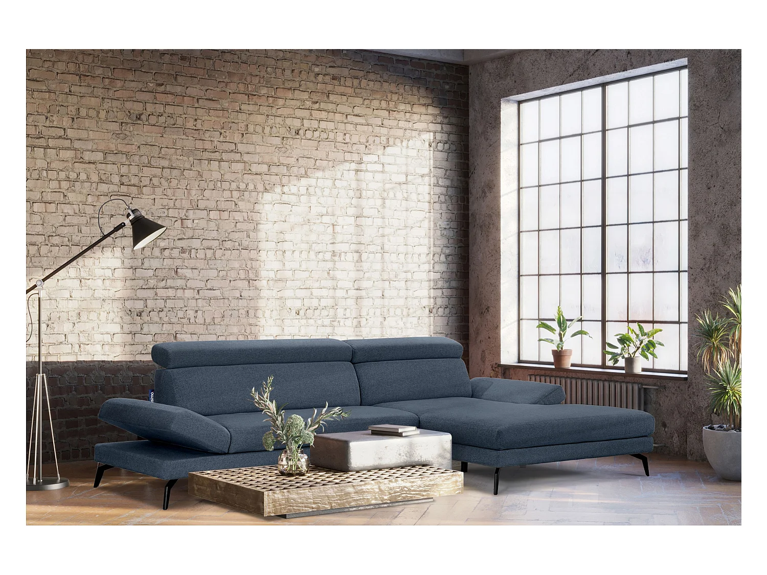 Canapé d'angle Moderne - 4 places - appuie-tête mobile - bleu - RENAR