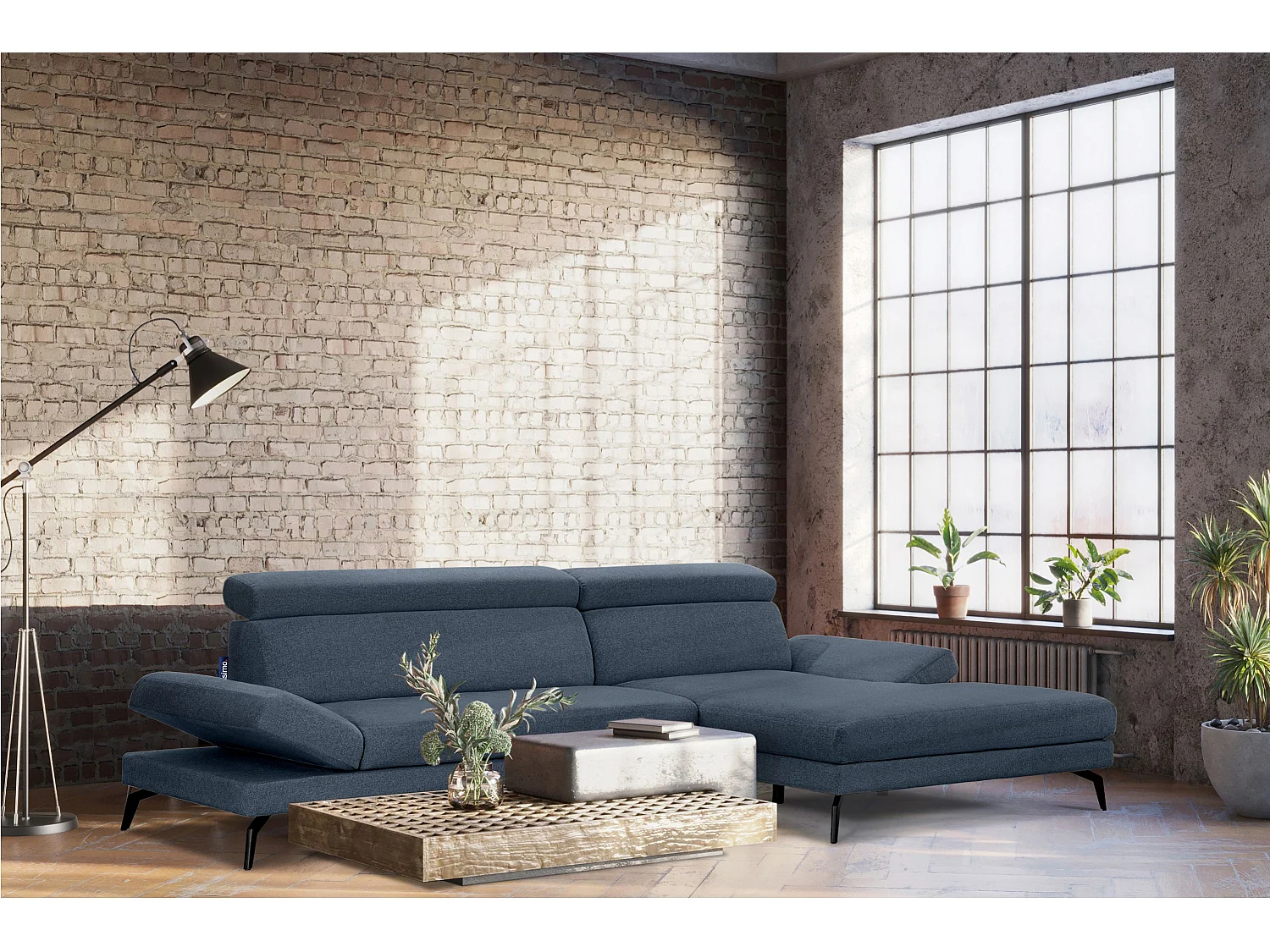 Ecksofa Modern - 4 Sitzer - bewegliche Kopfstütze - blau - RENAR