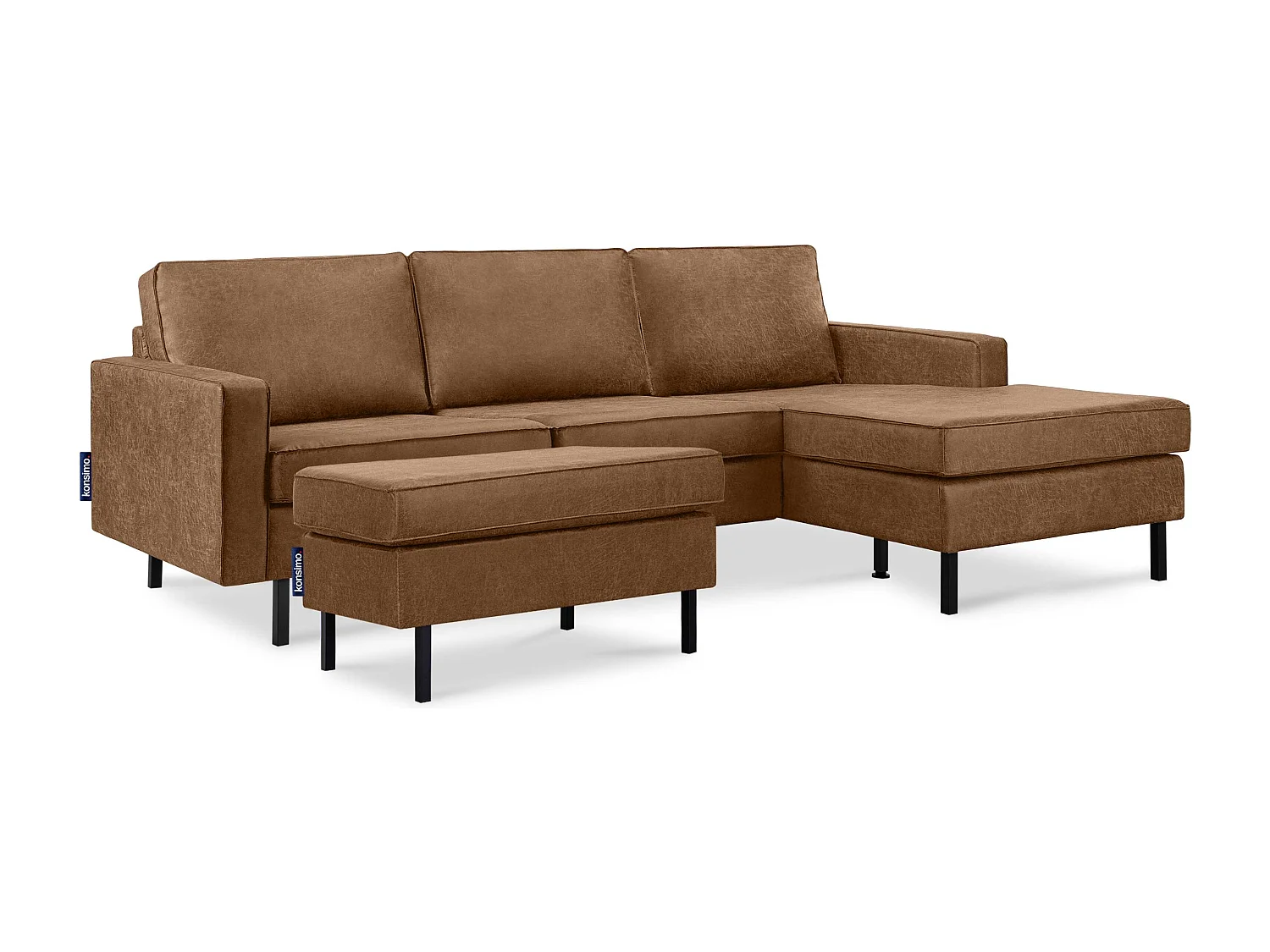 Loft Ecksofa rechts 4 Sitzer aus Leder und Mikrofaser - braun - INVIA