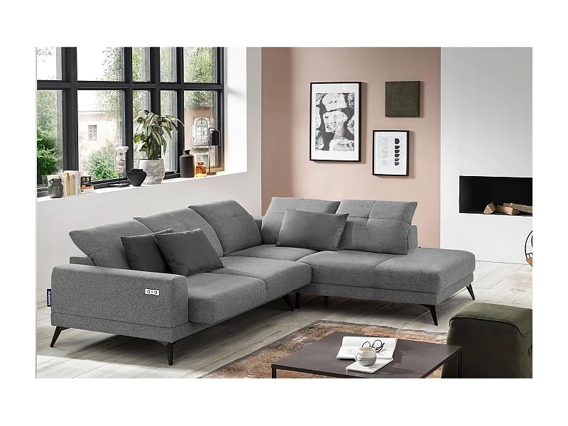 Eckgarnitur 4/5 Sitzer mit elek. Relaxfunktion - grau - DAVIDI